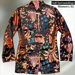 Soft Surroundings Embroidered Satin Asian Frog Clasp Blazer Jacket Womens XL